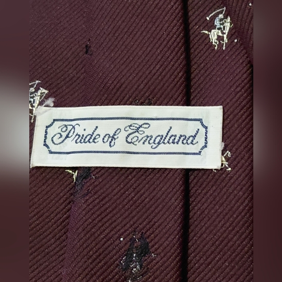 Vintage 70/80s Pride Of England Brown Silk Poly Embroidered Polo Player Motif - Picture 2 of 4